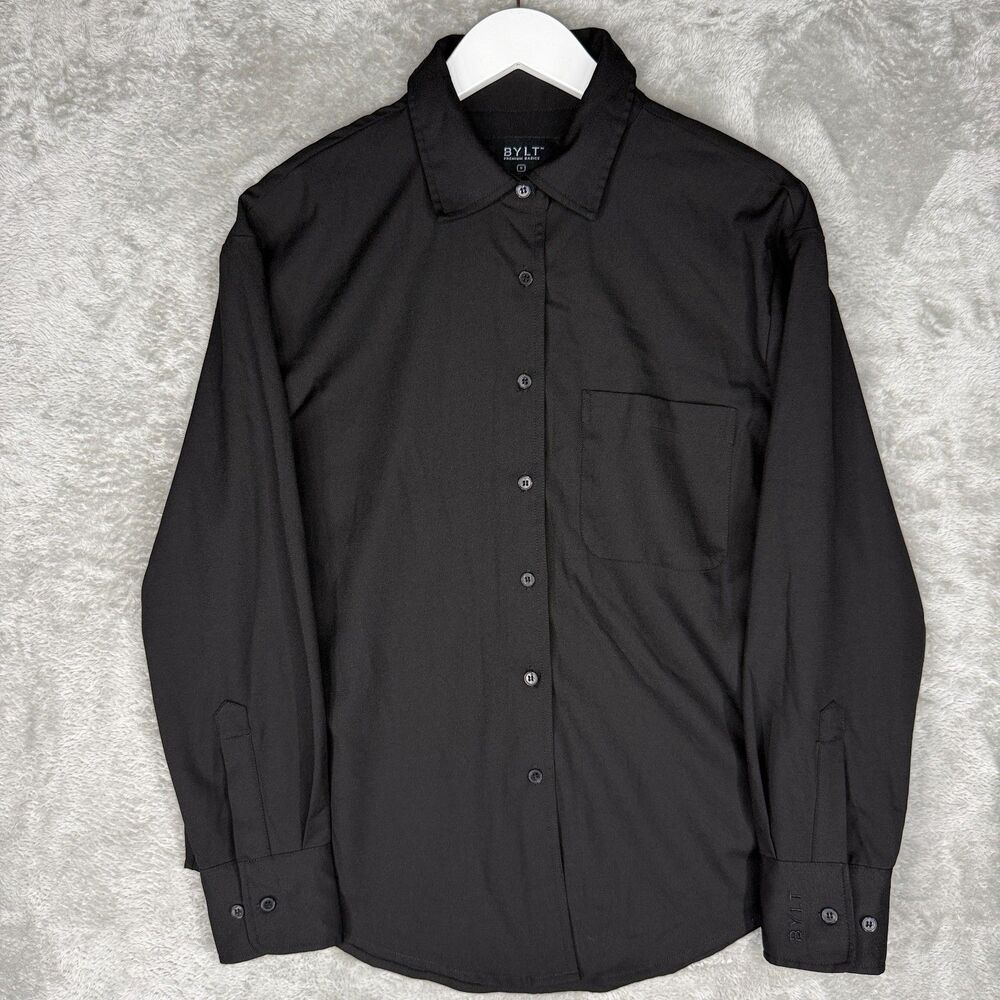 Bylt Shirt Mens Small Black Long Sleeve Button Up Performance Stretch Pocket
